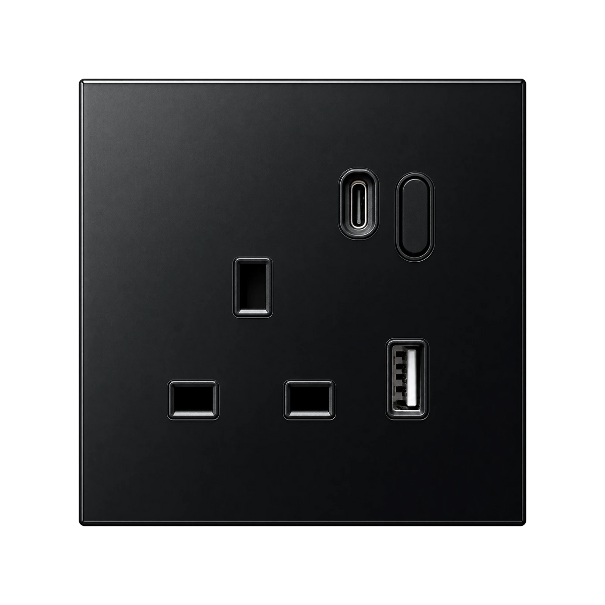 Smart wall socket with USB-C in black glass