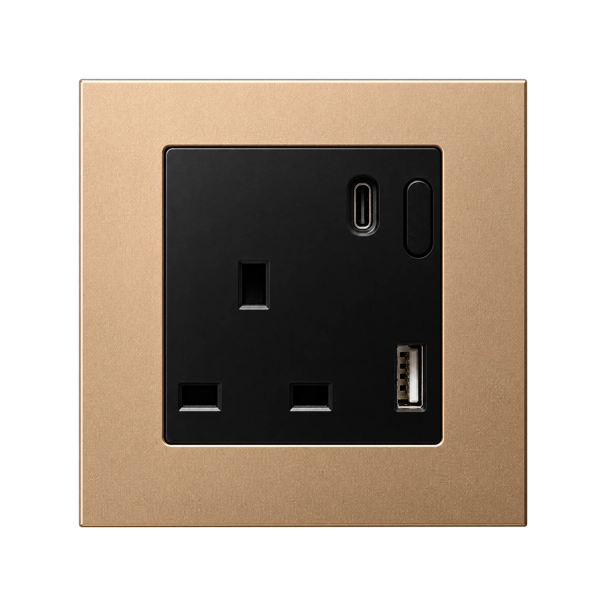 Smart wall socket with USB-C in gold aluminium