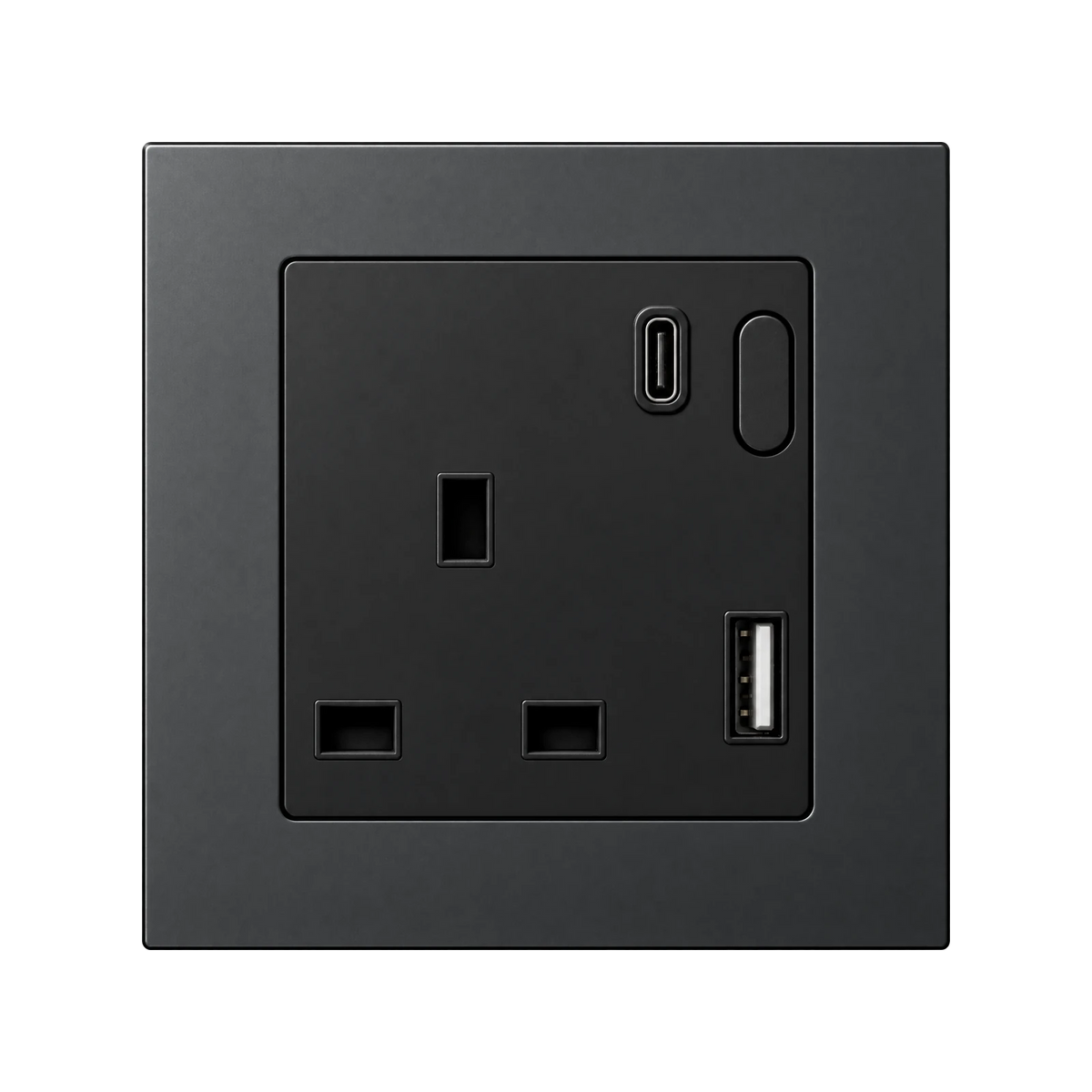Smart wall socket with USB-C in grey aluminium