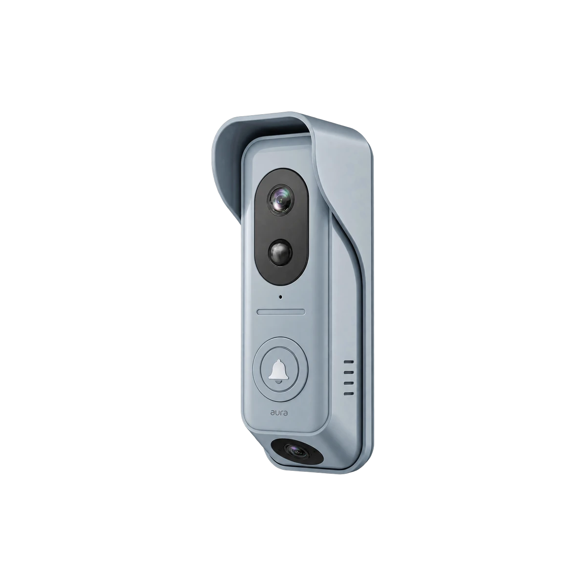 The video doorbell on its own, under its rain hood